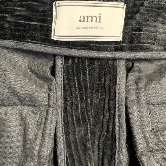 AMI by ALEXANDRE MATTIUSSI Size L Black Corduroy Cotton Button Fly Casual Pants
